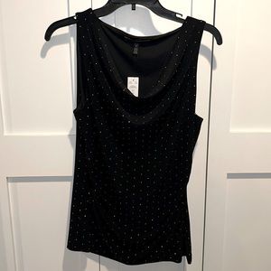 NWT WHBM sz S black and silver polka dot blouse